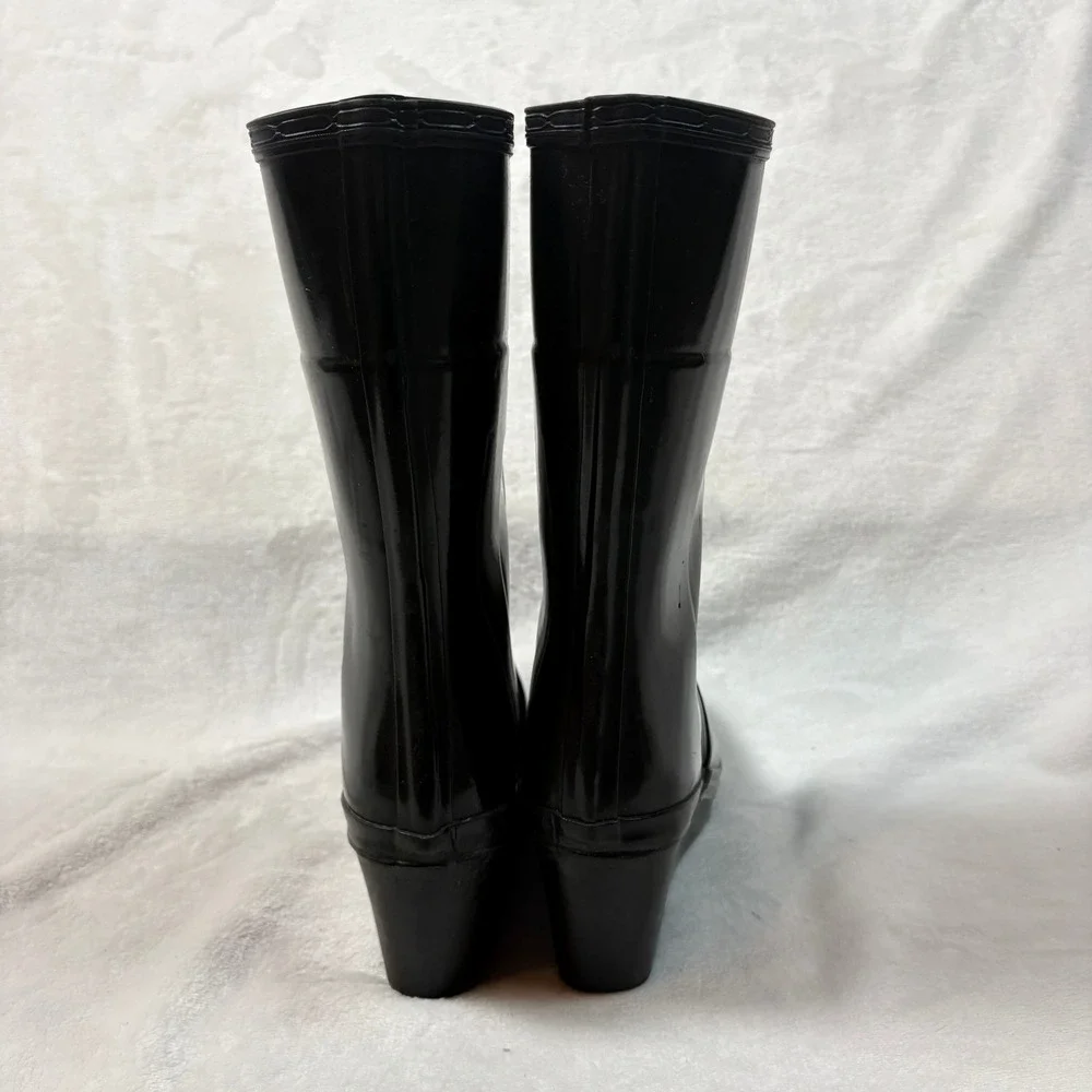 Hunter Kellan Mid Wedge Rain‎ Boots Womens 10 Black Good Glossy Waterproof